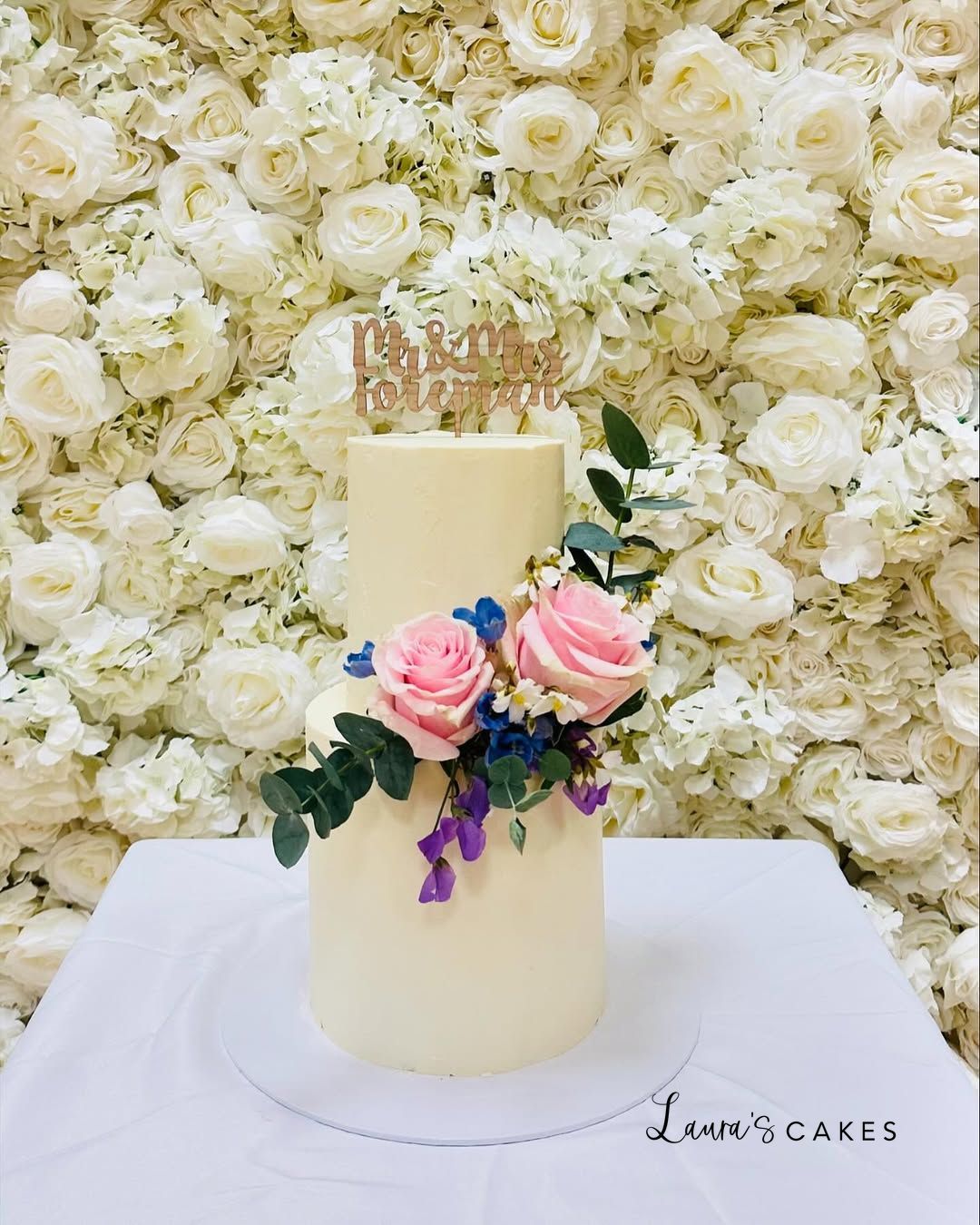 1-a-white-cake-with-pink-and-blue-flowers-on-top-2