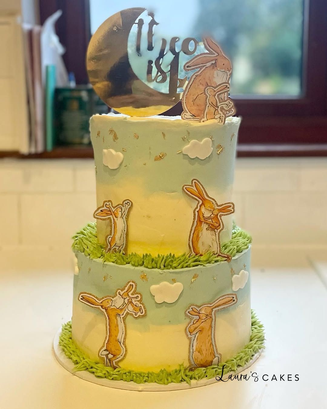 Celebration cake: A rabbit and a moon on top
