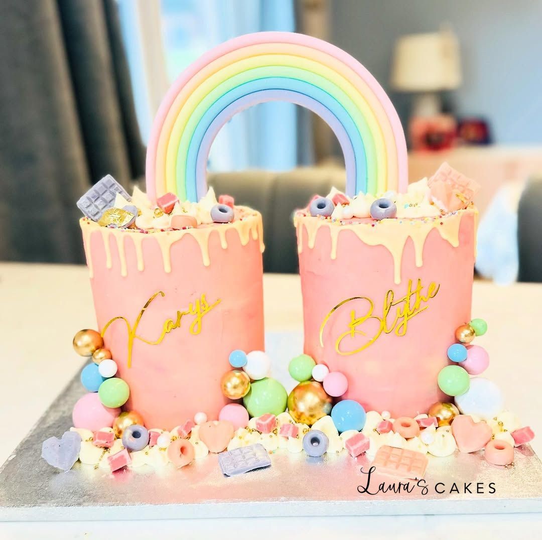 Celebration cake: A rainbow and a rainbow on top