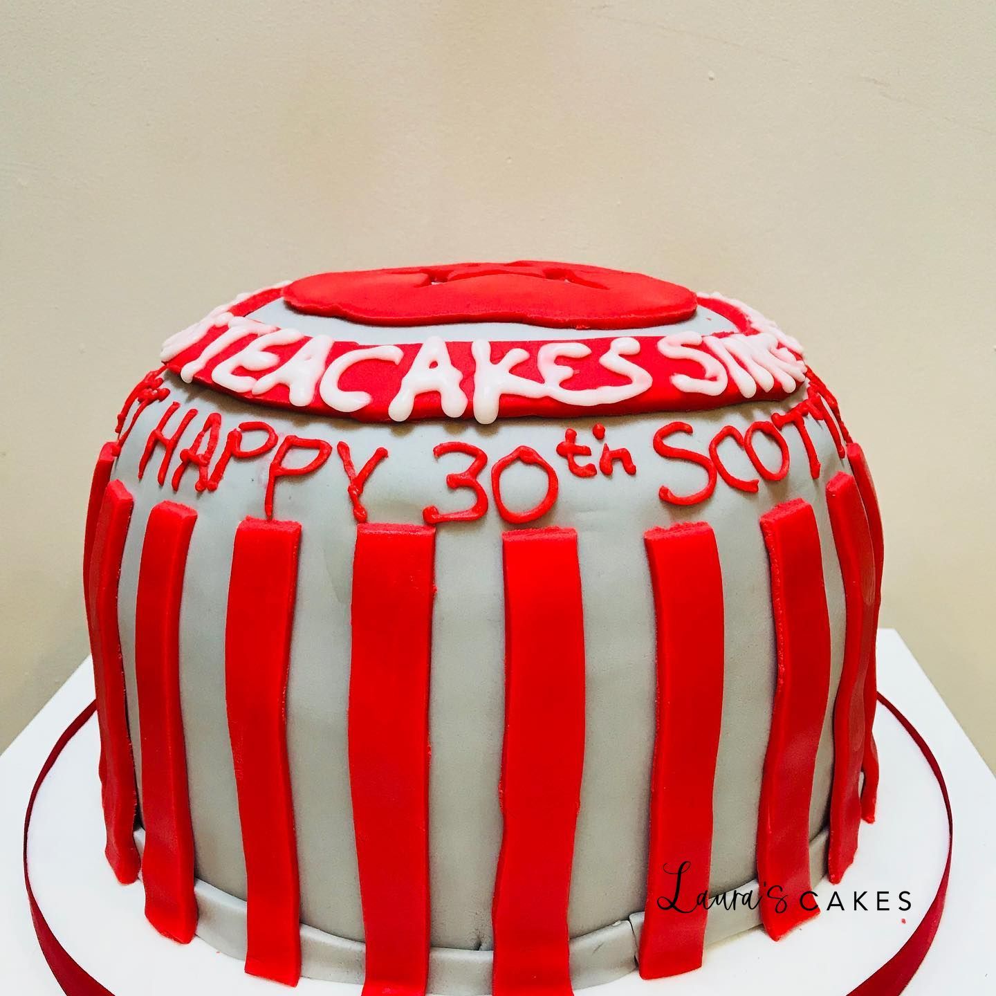 Celebration cake: A red and white stripe design