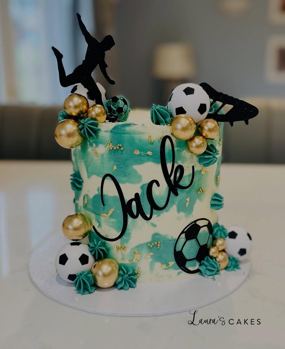 Celebration cake: A soccer theme and a soccer ball