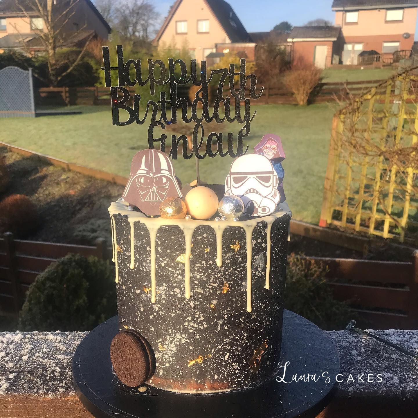Celebration cake: A star wars theme on it
