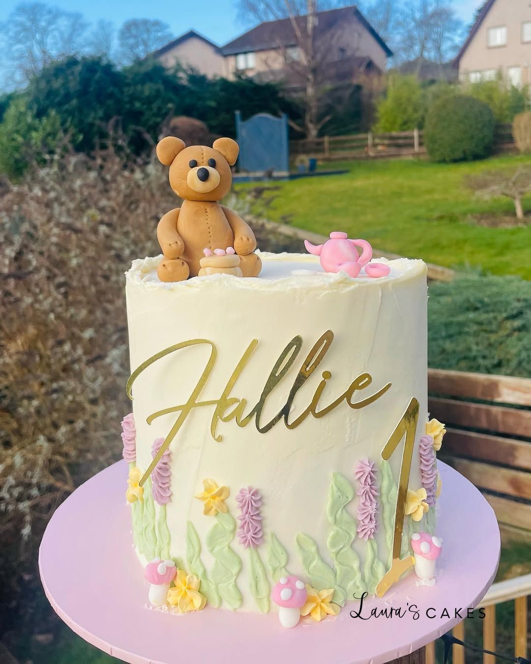 Celebration cake: A teddy bear on top