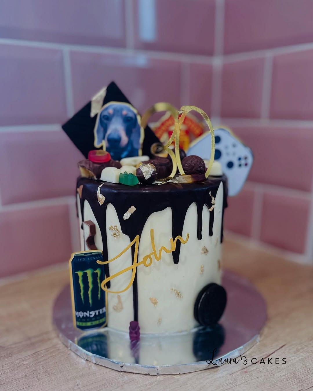 Celebration cake: Chocolate and candis on top