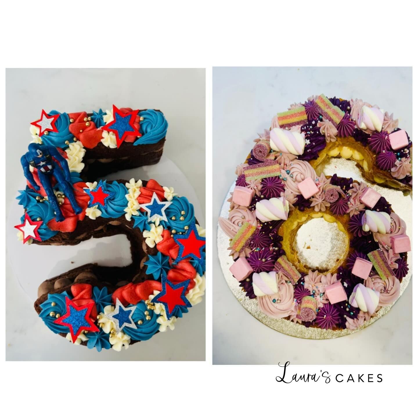 Celebration cake: Two pictures of a cake and a cupcake